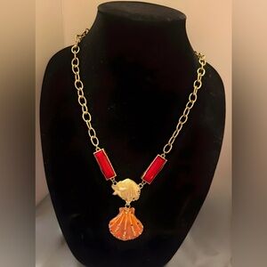 Vintage Gold, Pink, and Red Shell Pendant Necklace